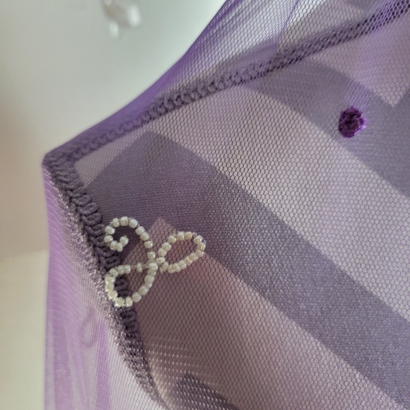 Womans Sheer Sterling Styles Purple Beaded Scarf Few issues on the back - Picture 7 of 12